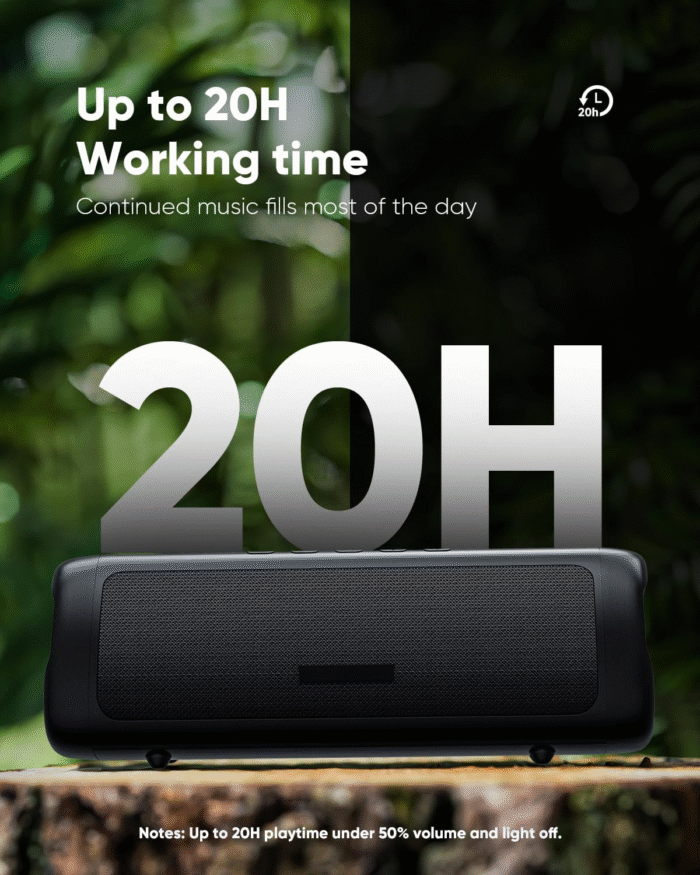 Bluetooth Speaker – Waterproof, Deep Bass, 20H Playtime, TWS Pairing, LED Lights - Image 4