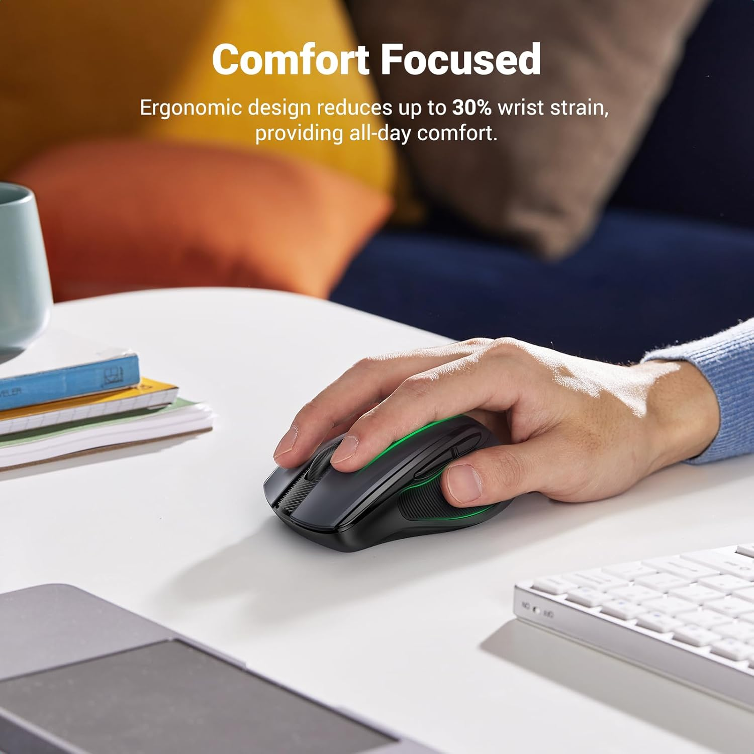 UGREEN 2.4G Wireless Mouse 4000 DPI 6-Button Ergonomic Silent Mouse Black - Image 2