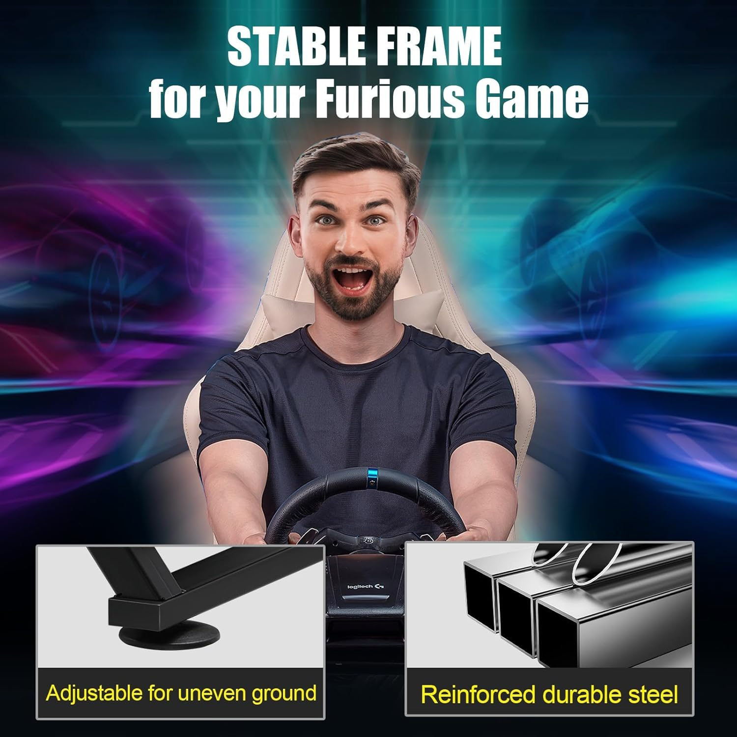 Foldable Sim Racing Wheel Stand for Logitech & Thrustmaster | Adjustable Cockpit - Image 3