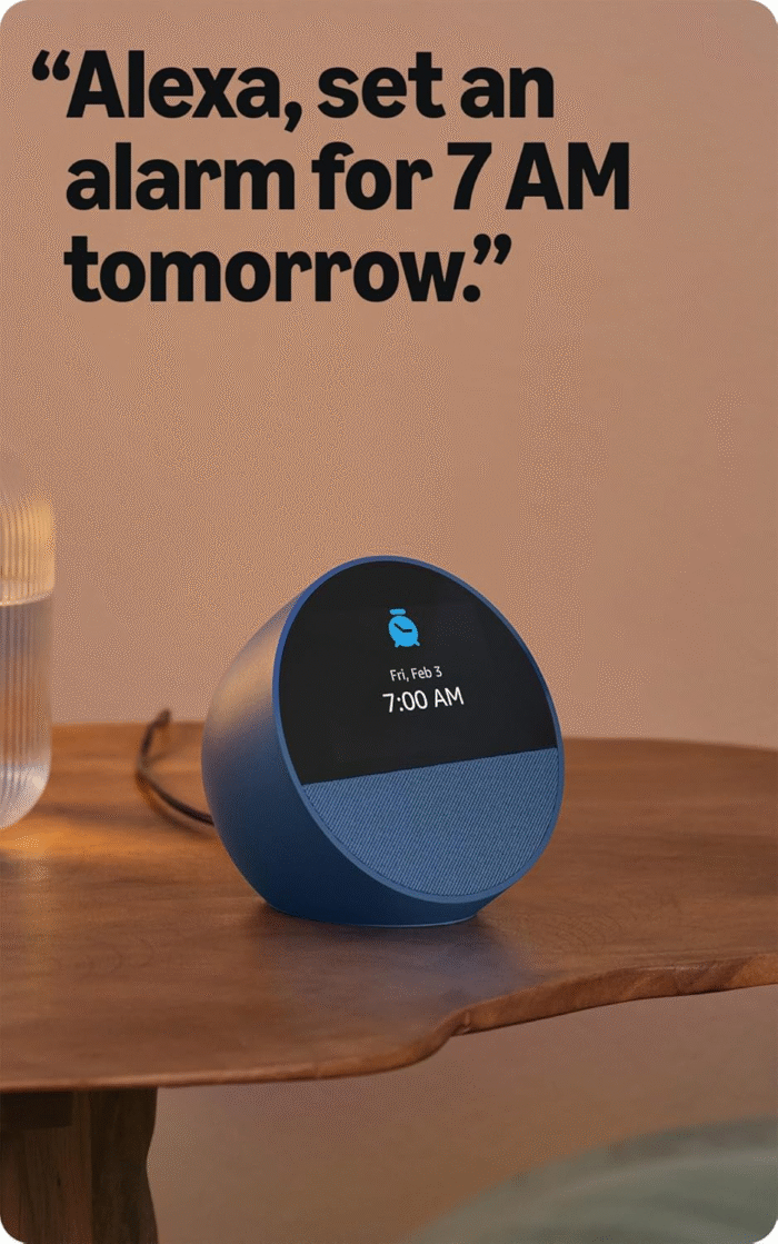 Echo Spot Smart Alarm Clock with Alexa – Nightstand & Home Hub, Black - Image 6