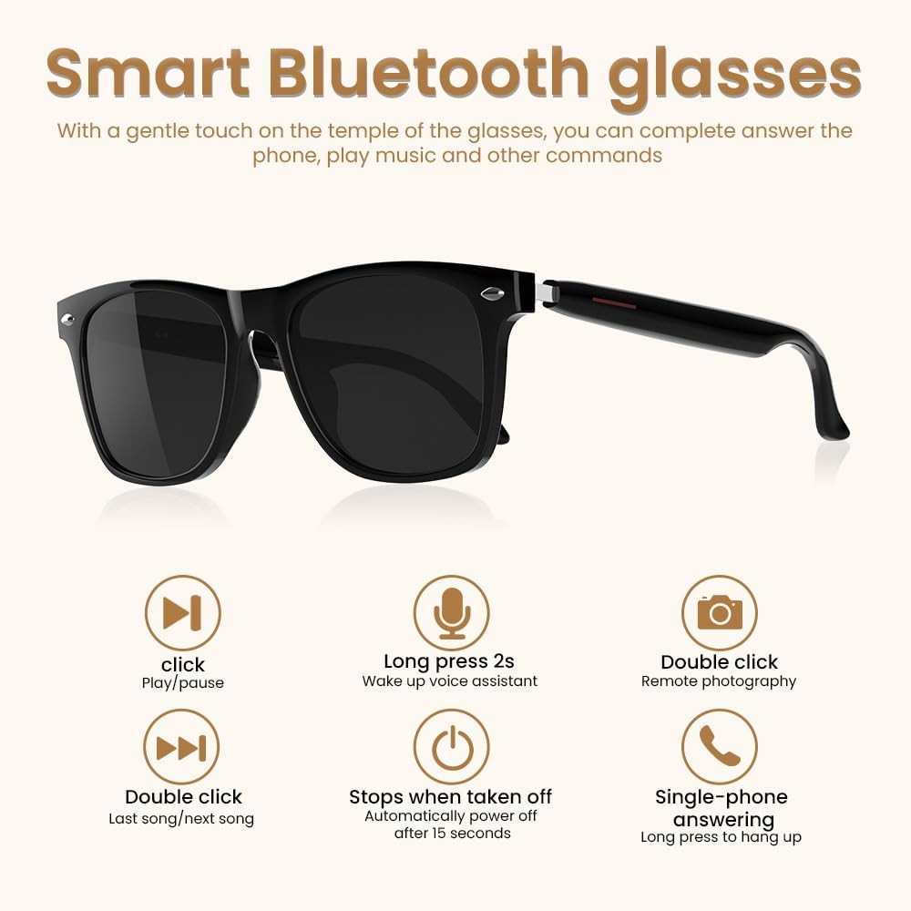 Bluetooth Smart Audio Glasses Polarized Open-Ear UV400 Mic Voice Control Unisex - Image 4