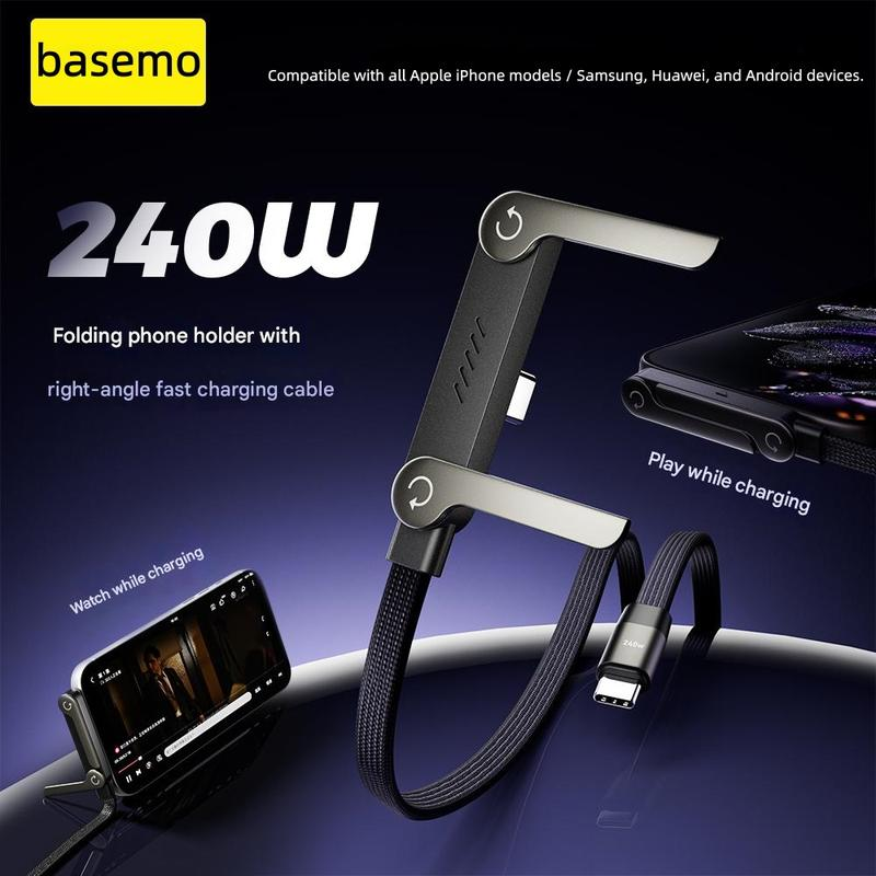 Basemo 240W Fast Charging Cable with Invisible Phone Stand – Type-C Black - Image 2